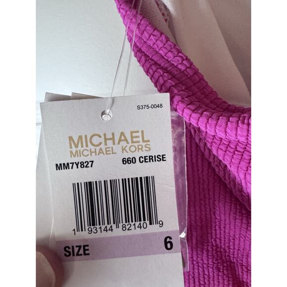 Michael Kors Pink One Piece Swimsuit Sz 6 Cut Out Monokini One Shoulder Swim NWT - Picture 9 of 10